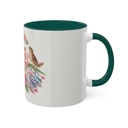 Pair of Brown Birds on Bouquet with Tulip, Rose, Snapdragons, and Butterflies by Anonymous Colorful Mugs, 11oz