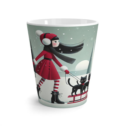 Red Sled & Curious Cats Latte Mug