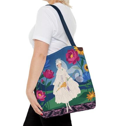 🌸👑 The Lady Of The Enchanted Flower Crown Tote Bag – Art Deco Garden Fantasy