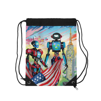 High Fashion Cyberpunk CIA Robots Drawstring Bag