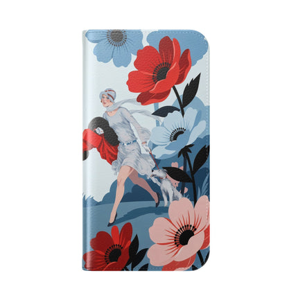 🌺🐕 The Lady Of The Flower Walk Flip Case – Art Deco Garden Stroll