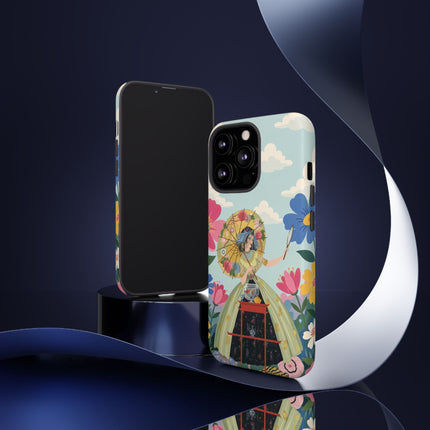🌸🪞 The Floral Parasol Reflection Phone Case – Art Deco Garden Fantasy
