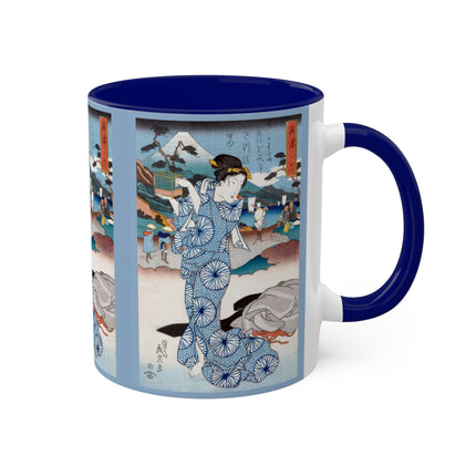 Japanese woman woodblock print by Keisai Eisen Colorful Mugs, 11oz