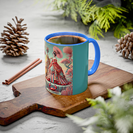 Cherry Blossom Courtesans & Crimson Crab Colorful Mug – Imperial Elegance & Playful Charm