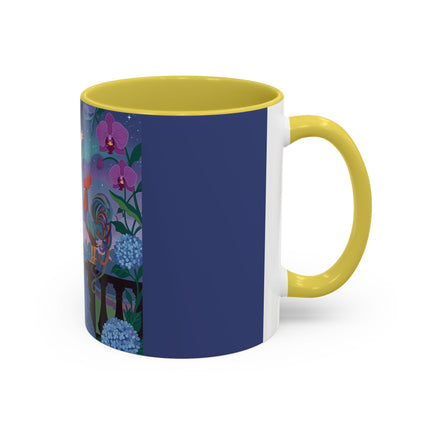 The Lady And The Morning Song Colorful Mugs – Art Deco Botanical Elegance