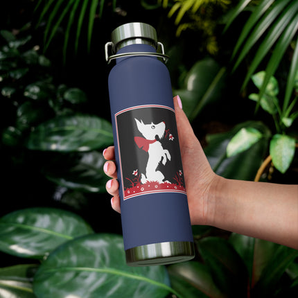 The Enchanting White Terrier with a Red Bow Copper Vacuum Insulated Bottle, 22 oz