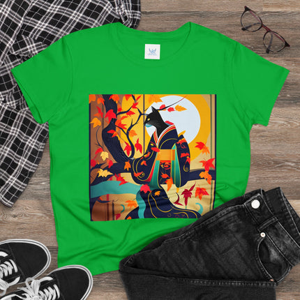 Black Cat in Kimono Women's Midweight Cotton Tee