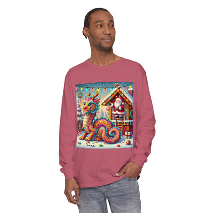 Playful Dragon's Christmas Unisex Garment-dyed Long Sleeve T-Shirt