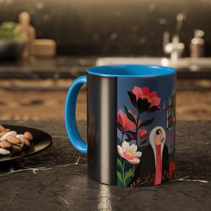 🌹🎄 The Lady Of The Candlelit Rose Tree Colorful Mug – Art Deco Christmas Garden