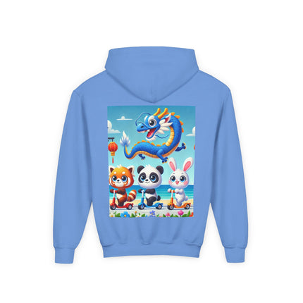 Seaside Scooter Friends Youth Hooded Sweatshirt – Coastal Fun & Playful Adventure