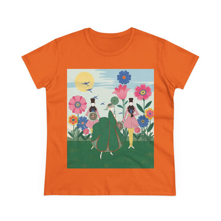 🌸🎩 The Lady Of The Giant Flower Garden Cotton Tee – Art Deco Floral Promenade