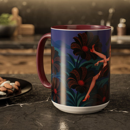 🖤🌺 The Midnight Floral Acrobat Colorful Mug – Art Deco Fashion Whimsy