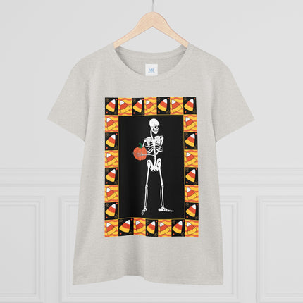 Candy Corn Skeleton Women's Midweight Cotton Tee