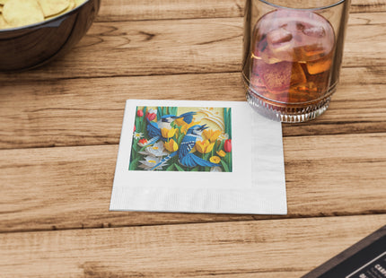 Blue Jays in a Spring Garden White Coined Napkins