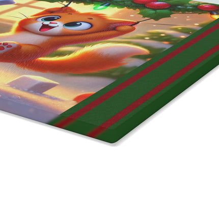 Naughty or Nice Kitten Christmas Glass Cutting Board