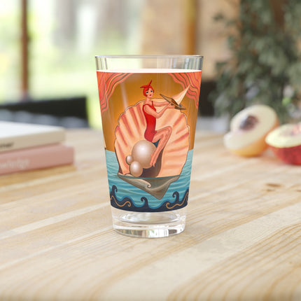 🐚⛵ The Lady Of The Pearl Shell Pint Glass – Art Deco Seaside Fantasy