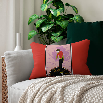 Woman Waiting for her Beloved at 1:59 by Kobayashi Kaichi Spun Polyester Lumbar Pillow