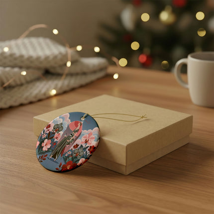 🌸🖤 The Striped Orchid Promenade Ceramic Ornament – Art Deco Floral Fashion
