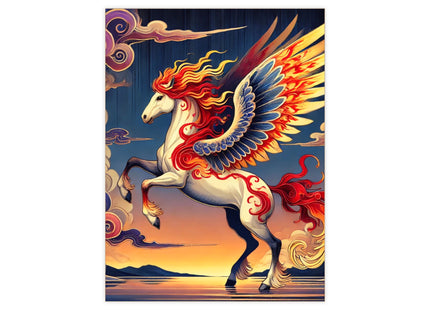 Flame-Winged Horse at Sunset Ceramic Tile