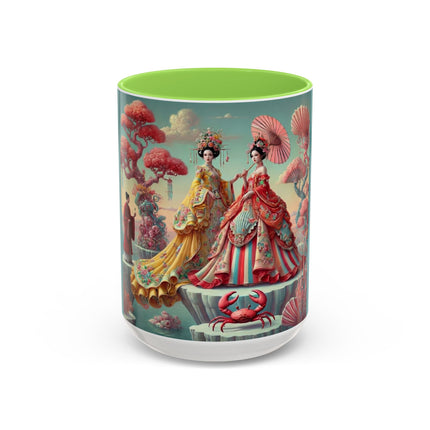 Cherry Blossom Courtesans & Crimson Crab Colorful Mug – Imperial Elegance & Playful Charm