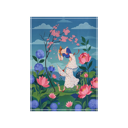 🌸☂️ The Lady Of The Falling Blossoms Acrylic Art Block – Art Deco Garden Whimsy