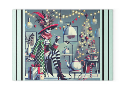 Whimsical Christmas Tea Party Glass Cutting Board