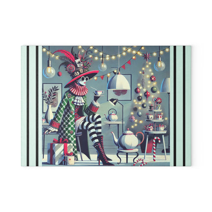Whimsical Christmas Tea Party Glass Cutting Board