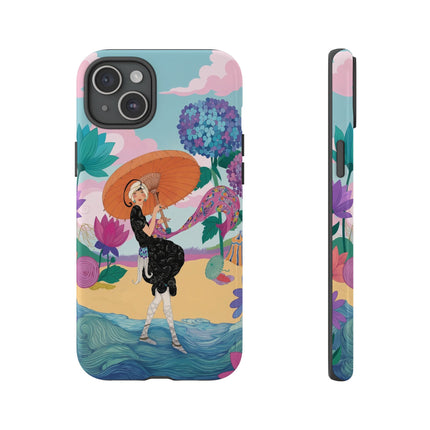 🌊☂️ The Lady Of The Flowered Seashore Phone Case – Art Deco Seaside Fashion