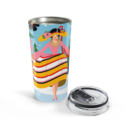 🎁🌸 The Lady Of The Striped Christmas Garden Tumbler – Art Deco Holiday Fantasy