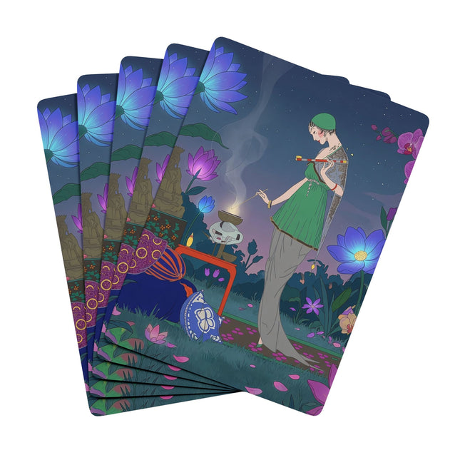 🌙🪷 Moonlit Incense Ceremony Playing Cards – Art Deco Meditation Garden