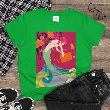 Mermaid Dive Women's Midweight Cotton Tee – Joyful Underwater Fantasy