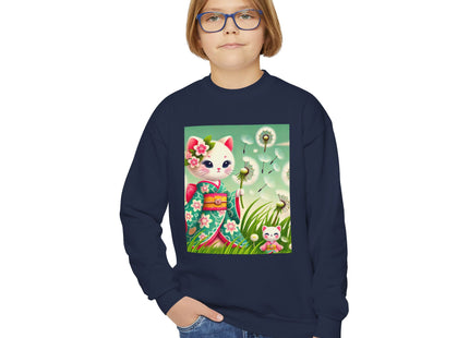 Geisha Kitten and the Dandelion Wish Youth Crewneck Sweatshirt