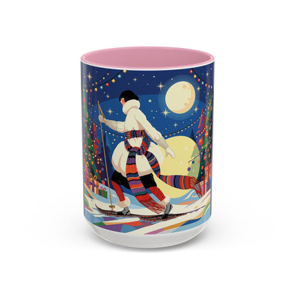 🌙🎿 The Moonlit Christmas Skier Colorful Mug – Whimsical Holiday Fantasy