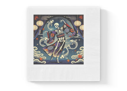 Skeleton Kabuki Performer White Coined Napkins