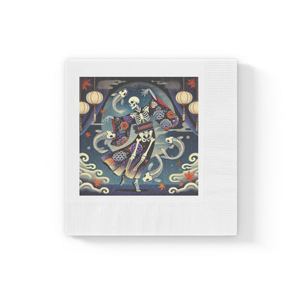 Skeleton Kabuki Performer White Coined Napkins