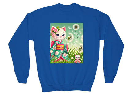 Geisha Kitten and the Dandelion Wish Youth Crewneck Sweatshirt