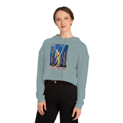Smoke and Secrets: A Glamorous Encounter in Prohibition Era Women’s Cropped Hooded Sweatshirt