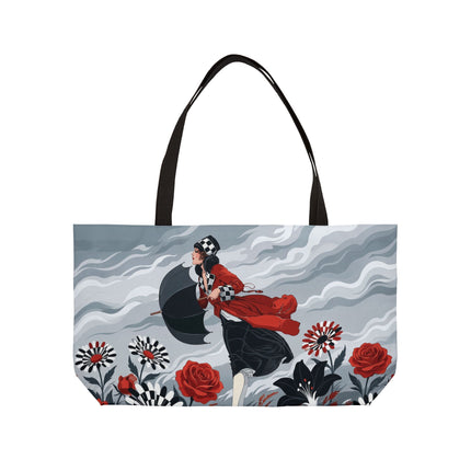 🌧️🌺 The Stormy Flower Walk Weekender Tote Bag – Art Deco Floral Fashion