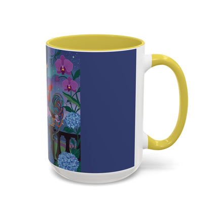 The Lady And The Morning Song Colorful Mugs – Art Deco Botanical Elegance