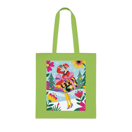🎄🌺 Christmas In The Winter Garden Cotton Tote Bag – Art Deco Holiday Whimsy