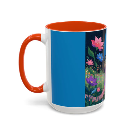 The Lady And The Moonlit Peak Colorful Mugs – Art Deco Alpine Garden Elegance