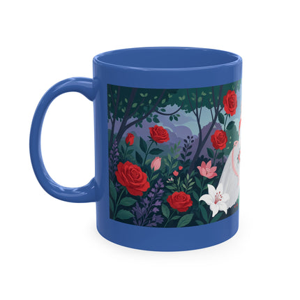 🌹💌 The Lady Blowing Kisses In The Rose Garden Ceramic Mug – Art Deco Floral Romance