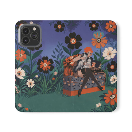 🌺🐈 The Lady Of The Midnight Garden Cat Flip Case – Art Deco Floral Fantasy