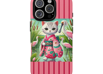 Geisha Kitten Strolls Among the Spoonbills Phone Cases