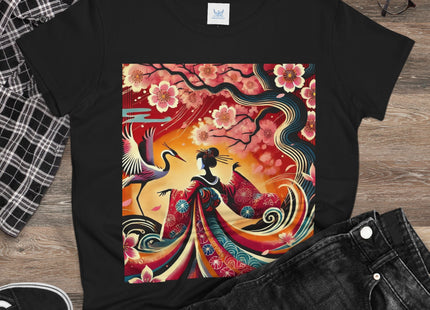 Fairy and Stork Beneath the Cherry Blossoms Cotton Tee
