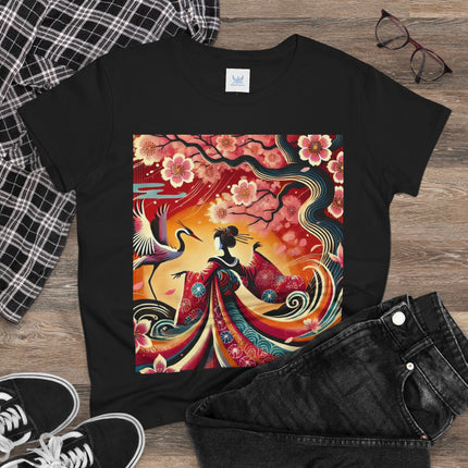Fairy and Stork Beneath the Cherry Blossoms Cotton Tee