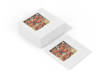Jack-O’-Lantern Drums & The Kabuki Rabbit White Coined Napkins