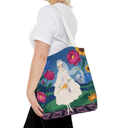 🌸👑 The Lady Of The Enchanted Flower Crown Tote Bag – Art Deco Garden Fantasy