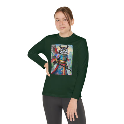 Cyberpunk Samurai Owl Youth Long Sleeve Competitor Tee – Futuristic Warrior & Neon Adventure