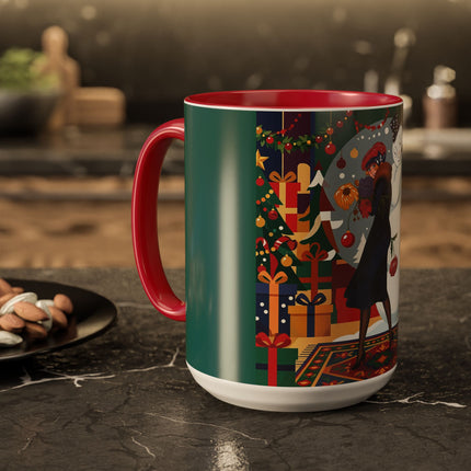 ☃️🎄 The Snowman's Christmas Companion Colorful Mug – Art Deco Holiday Fantasy